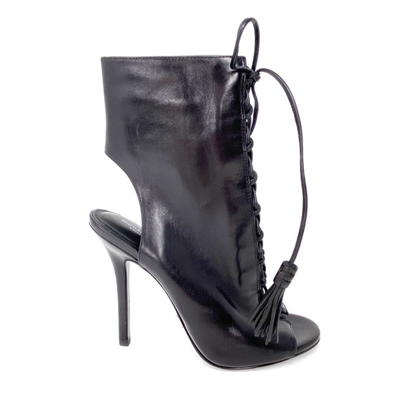 New Michael Kors Collection Boots Size 6 Heels ‘Bolton’ Black Leather Peep-Toe